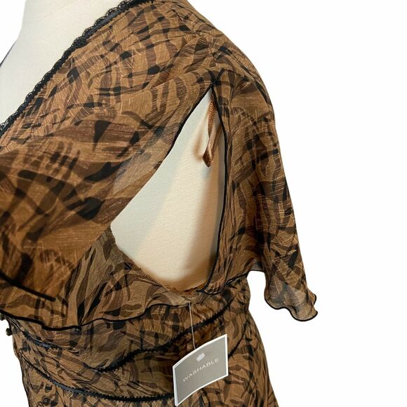 Sag Harbor Top Sheer Brown Black Corset Flutter Sleeve Plunge Neck Size 18 - Picture 5 of 15